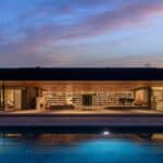 Exterior of the Wall House in Ojai Valley at dusk