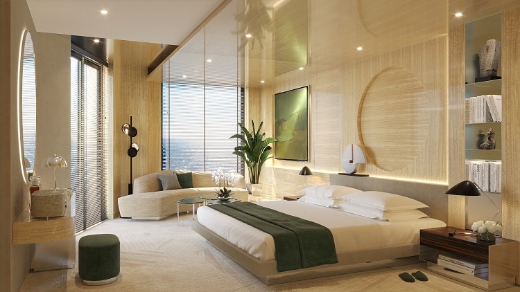 Bedroom of a luxury residence on the NJORD Superyacht.