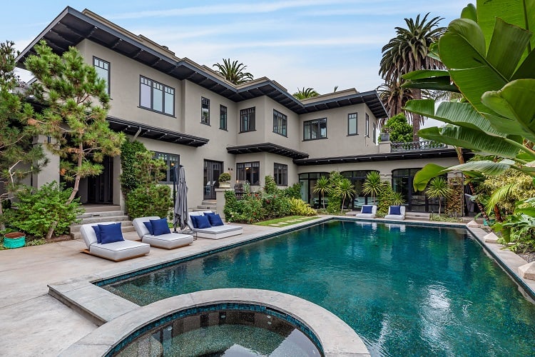 pool view of the mansion that was once owned by Gwyneth Paltrow's parents