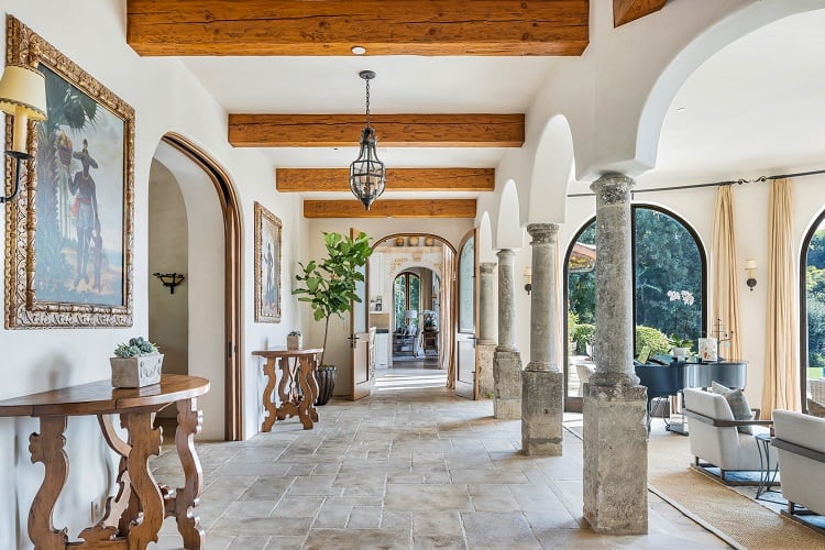 hallway with beam ceilings in boxer sugar ray leonard's house