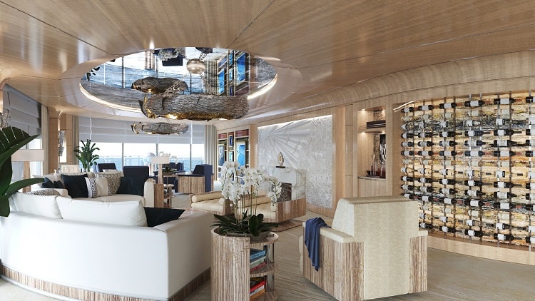 living room inside a luxury residence on the NJORD Superyacht. 