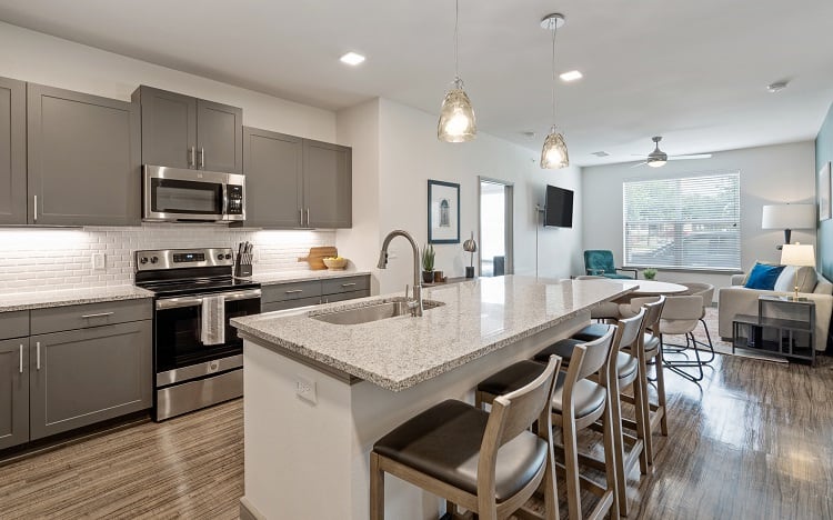 kitchen inside the contestants' apartments on Love is Blind. 