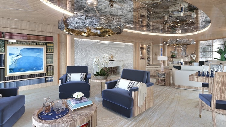 living room inside a luxury residence on the NJORD Superyacht. 