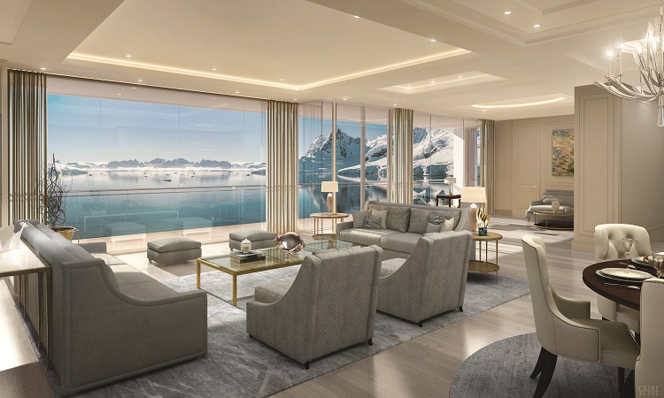 living room inside a luxury residence in the NJORD Superyacht