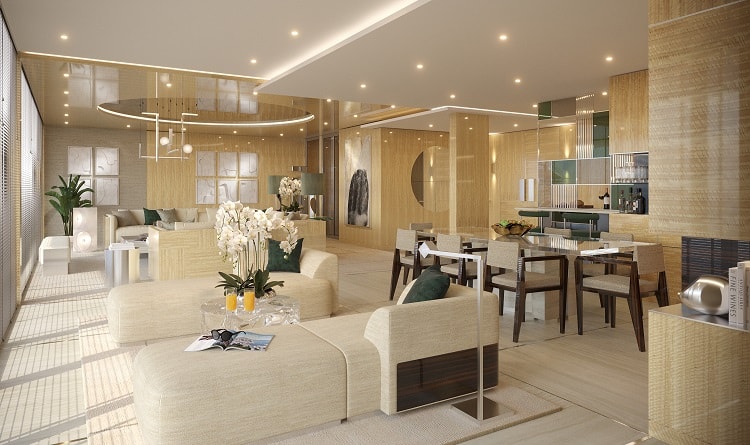 The living room of a luxury residence on the NJORD Superyacht. 