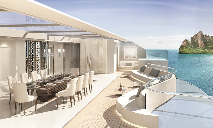 The deck of a penthouse aboard the NJORD Superyacht.