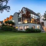 exterior of the architecturally distinct Origami House in Weston, Connecticut