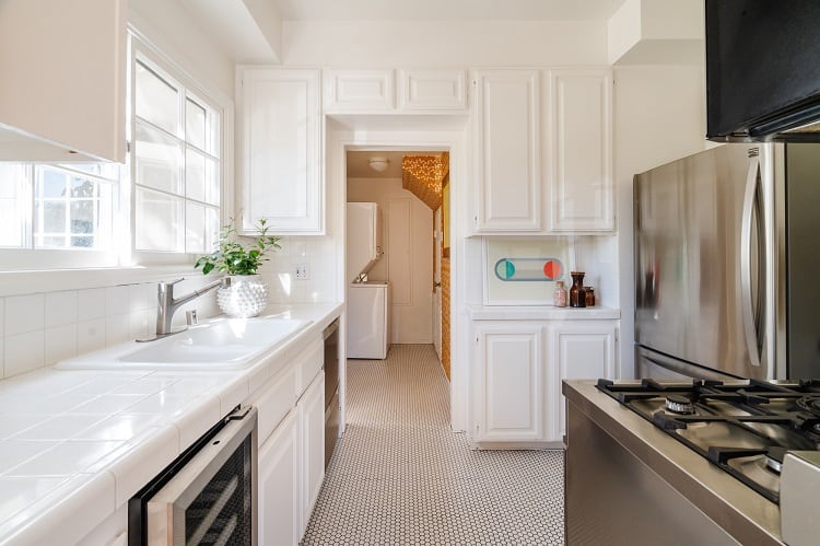 kitchen with the laundry room in the back