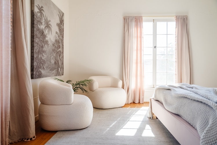 sitting area in a bedroom inside Marilyn Monroe's former home