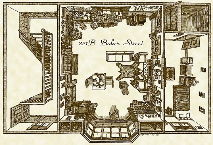 sketch of the floorplan of 221B Baker Street