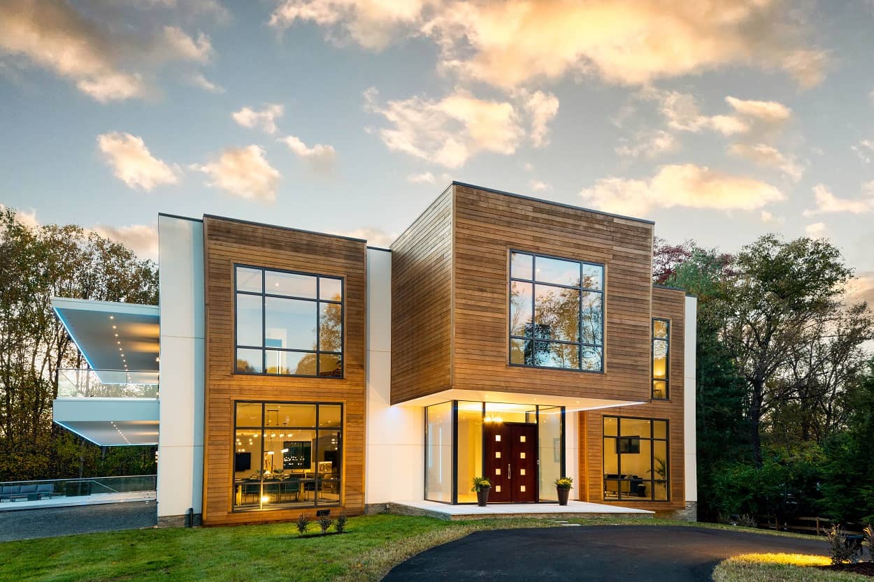 exterior of a modern mansion with beautiful architecture in a suburb of Washington DC