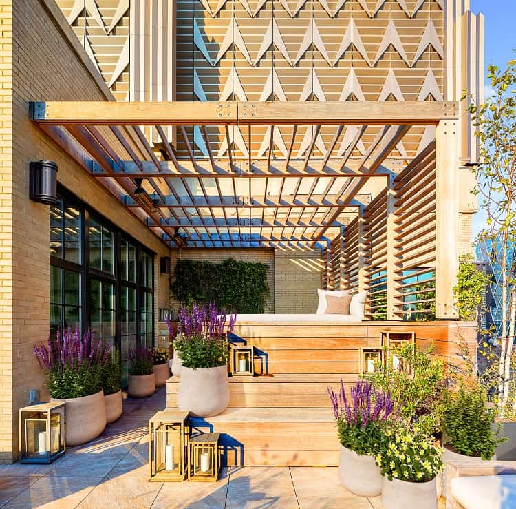 outdoor terrace with pergola and plunge pool