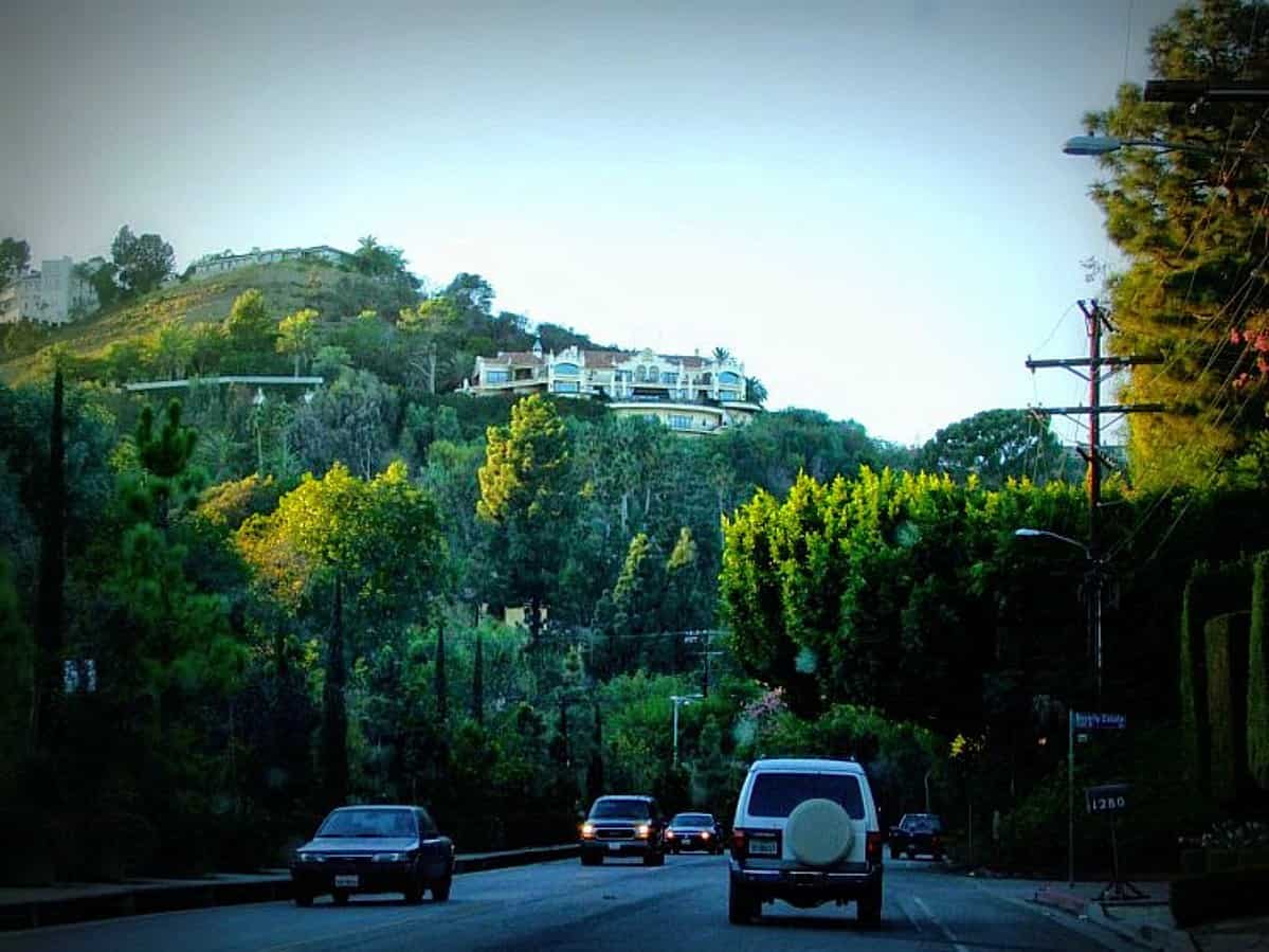 The hillside location of the former Sharon Tate house at 10050 Cielo Drive, now replaced by an opulent mansion