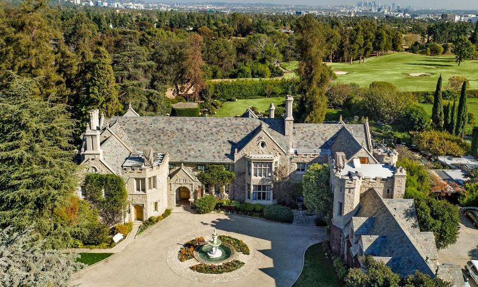 Aerial view of the Playboy Mansion, 10236 Charing Cross Rd, Los Angeles.