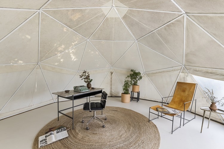 yurt of a geodesic dome house in Los Angeles, mimicking the dome-design of the house