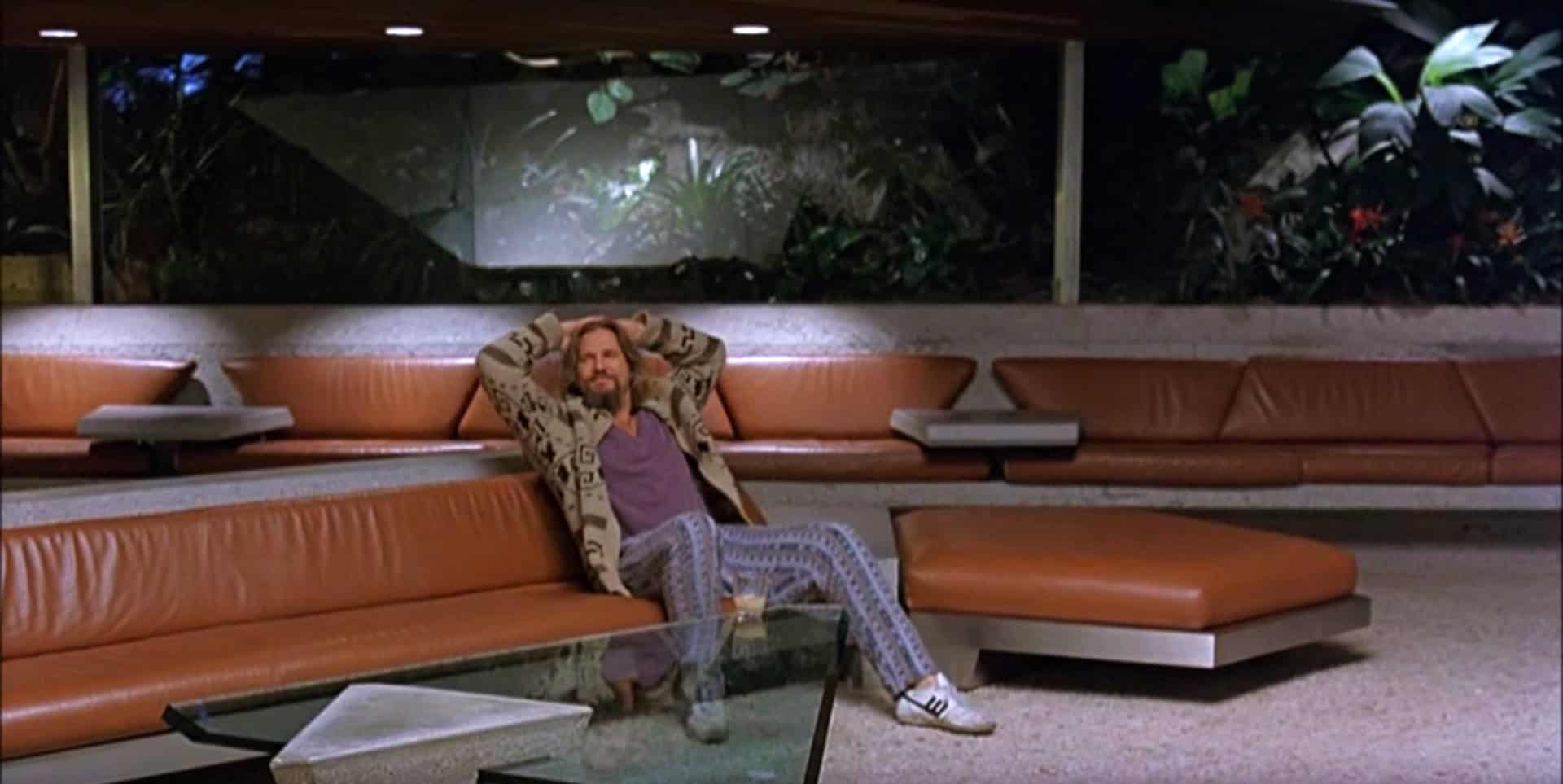 Scene from The Big Lebowski showing Jeff 'The Dude' Lebowski inside Jackie Treehorn's house (The Sheats-Goldstein Residence). 