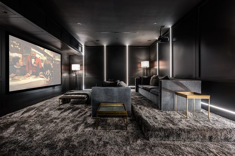 home theater with black interior design