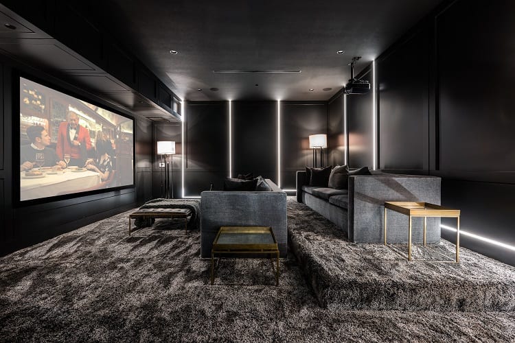 home theater with black interior design 