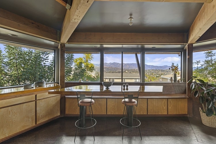 views from the kitchen of the Domestead, a dome house in Los Angeles