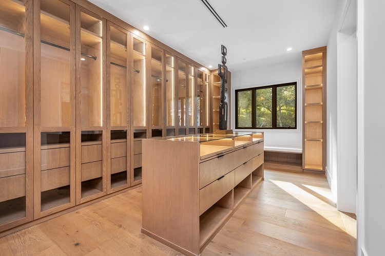 wood-clad walk-in closet inside Michael B. Jordan's house