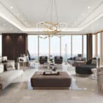 the living room of a luxury condo inside The One building in Toronto