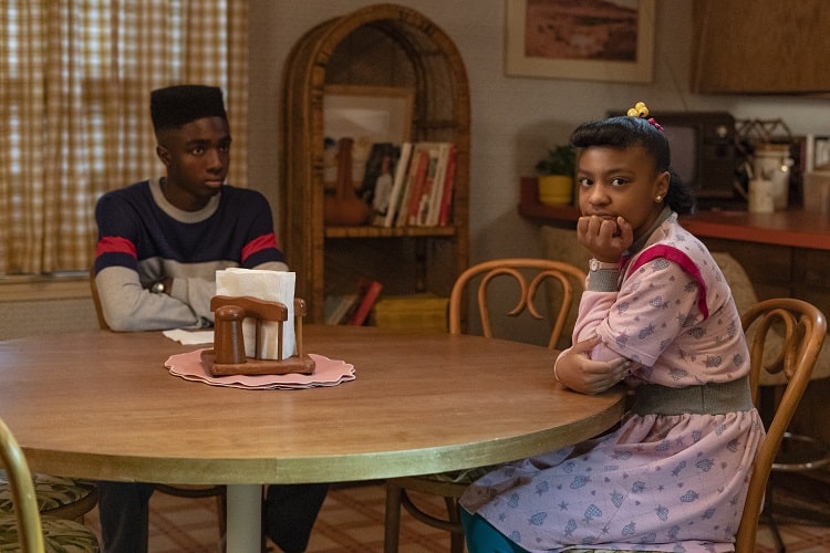 Lucas and Erica Sinclair inside their house on Stranger Things