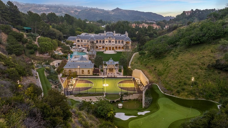 aerial view of the grounds of Mark Wahlberg's house