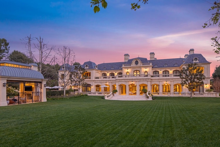 Exterior of Mark Wahlberg's mansion at sunset