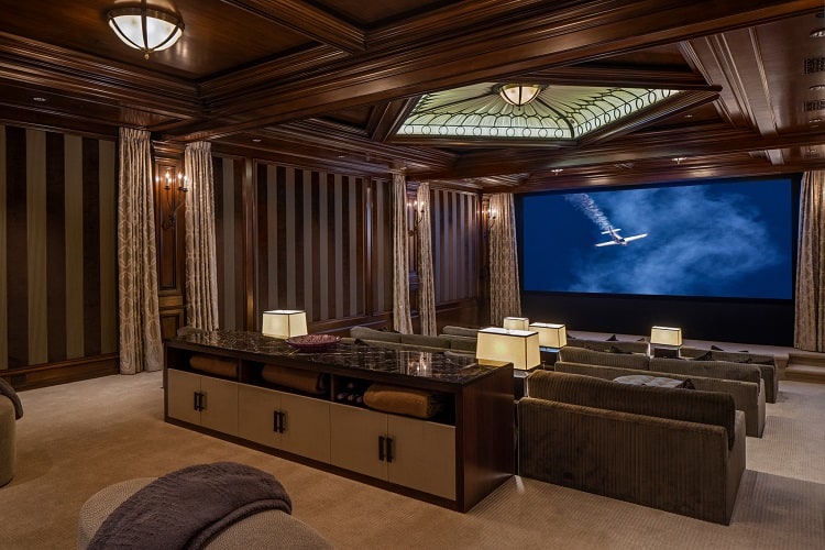 large movie theater inside Mark Wahlberg house