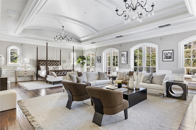 The primary bedroom suite in Mark Wahlberg's house.
