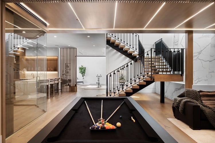 pool and game room inside Michael B. Jordan's house