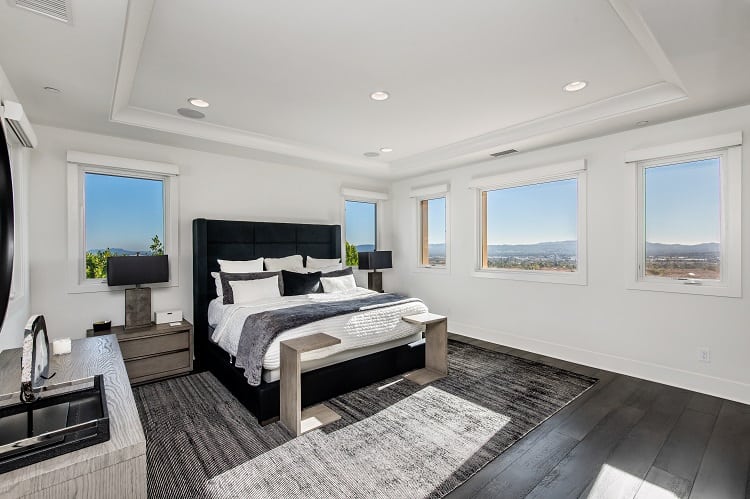 large bedroom with views