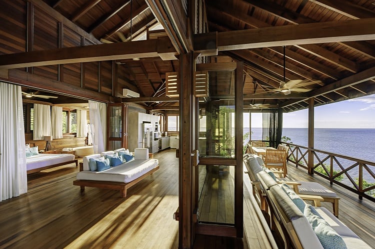 Inside a villa at the Secret Bay Resort, Dominica. 