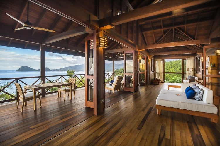 Inside a villa at the Secret Bay Resort, Dominica. 