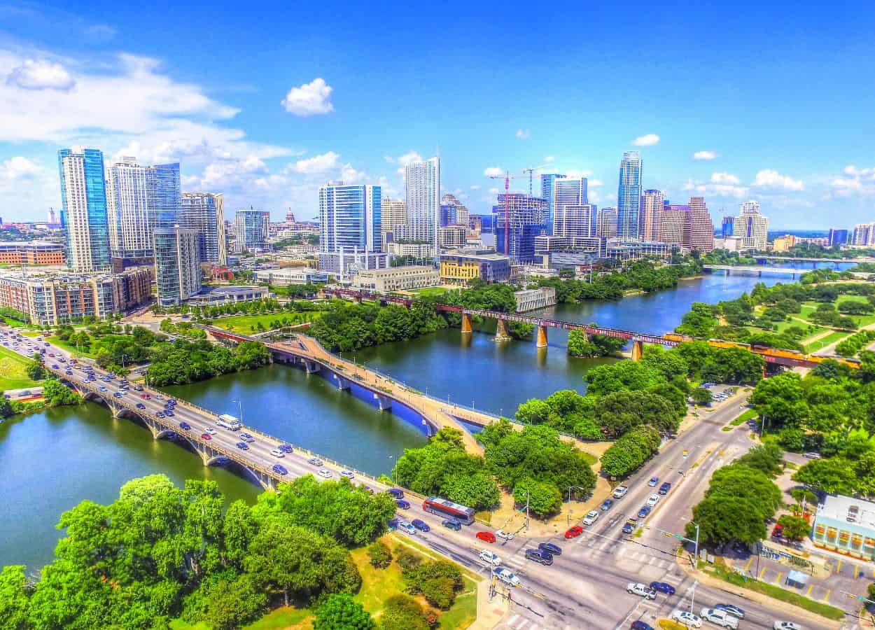 aerial view of Austin, Texas, where many celebrities live