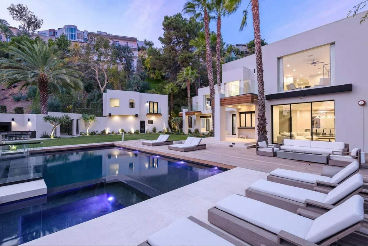 The backyard and pool of Bad Bunny's home in Los Angeles. 