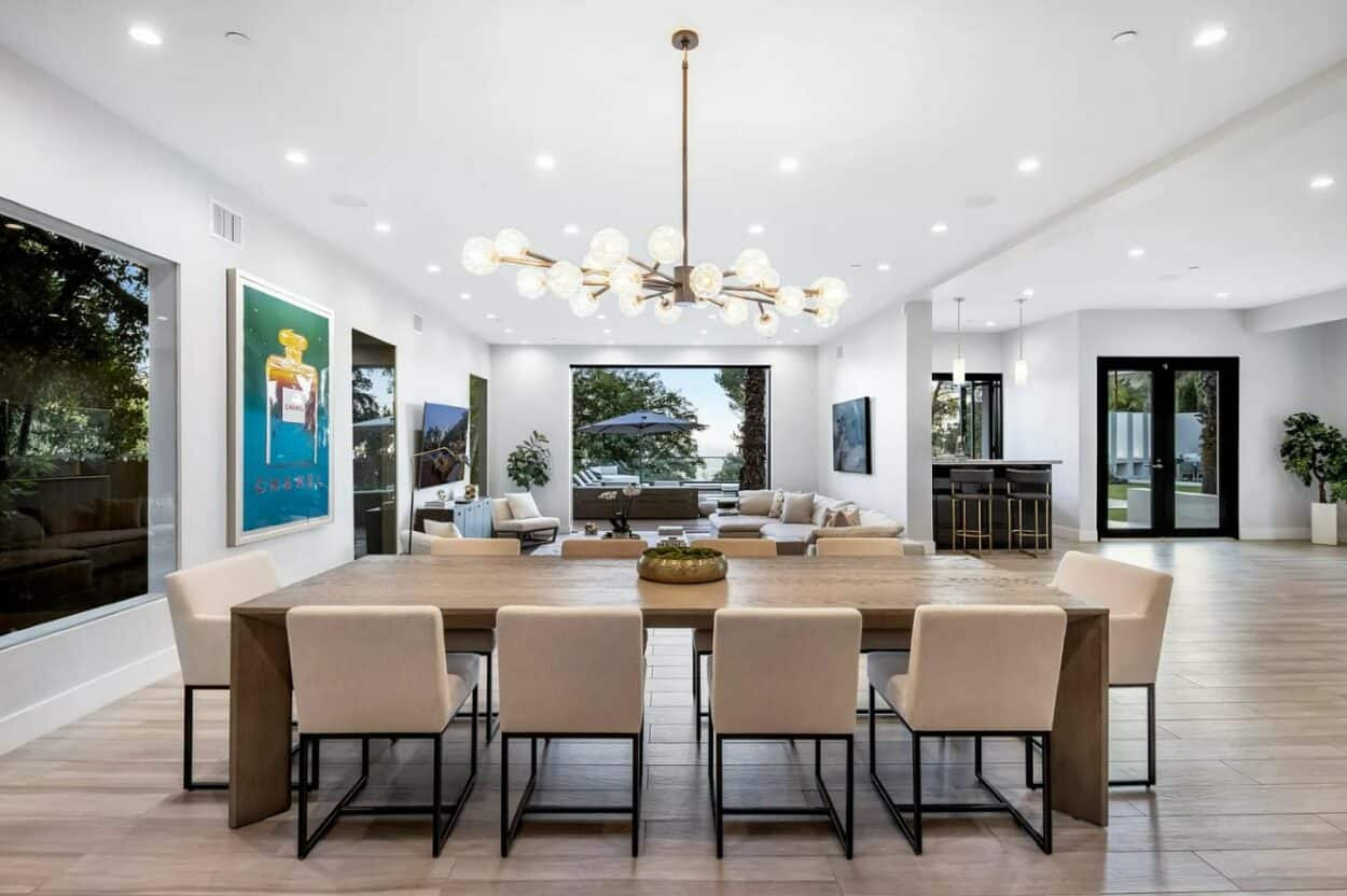 The dining area inside Bad Bunny's house overlooking the living room