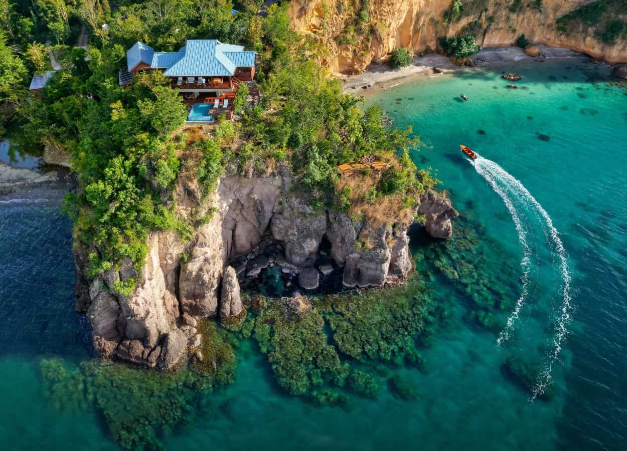 clifftop residence overlooking the Carribean at Dominica's Secret Bay resort