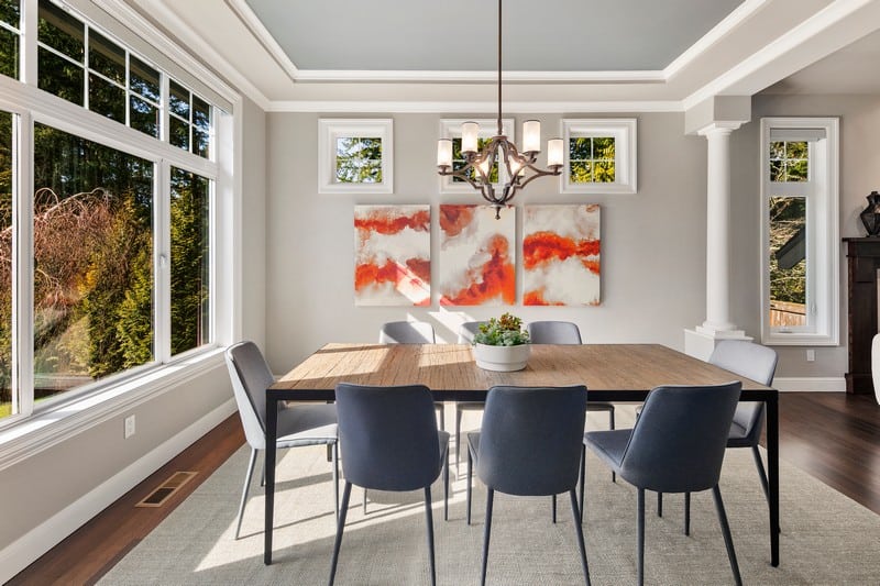 bright dining room inside Zach LaVine's house in Issaquah, WA