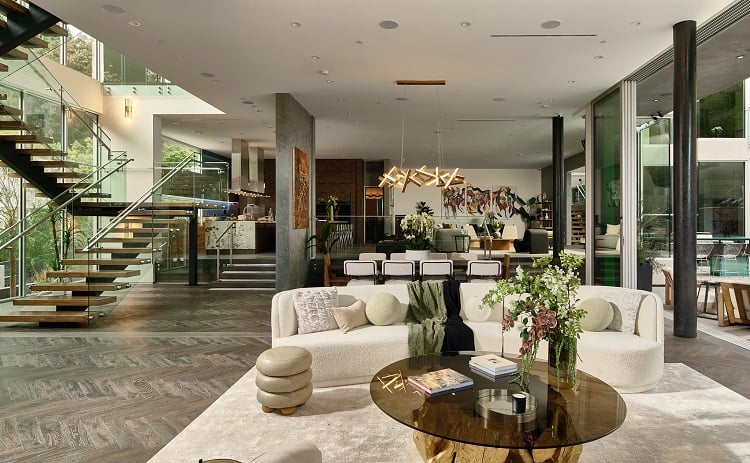 luxury living room with plus seating inside a $36 million Bel Air mansion