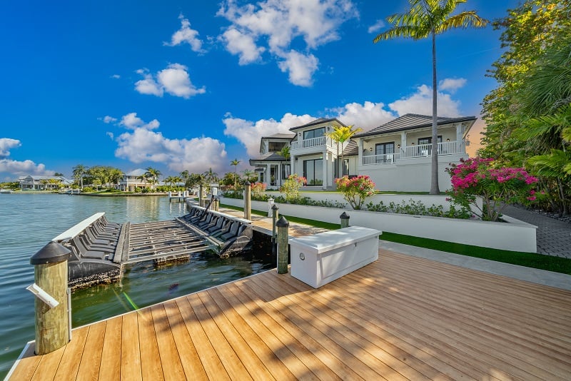 the house seen from the backyard dock