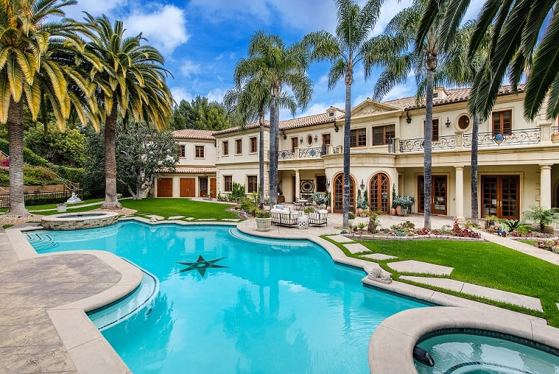 Backyard and pool view of Paris Hilton's house in Beverly Park.