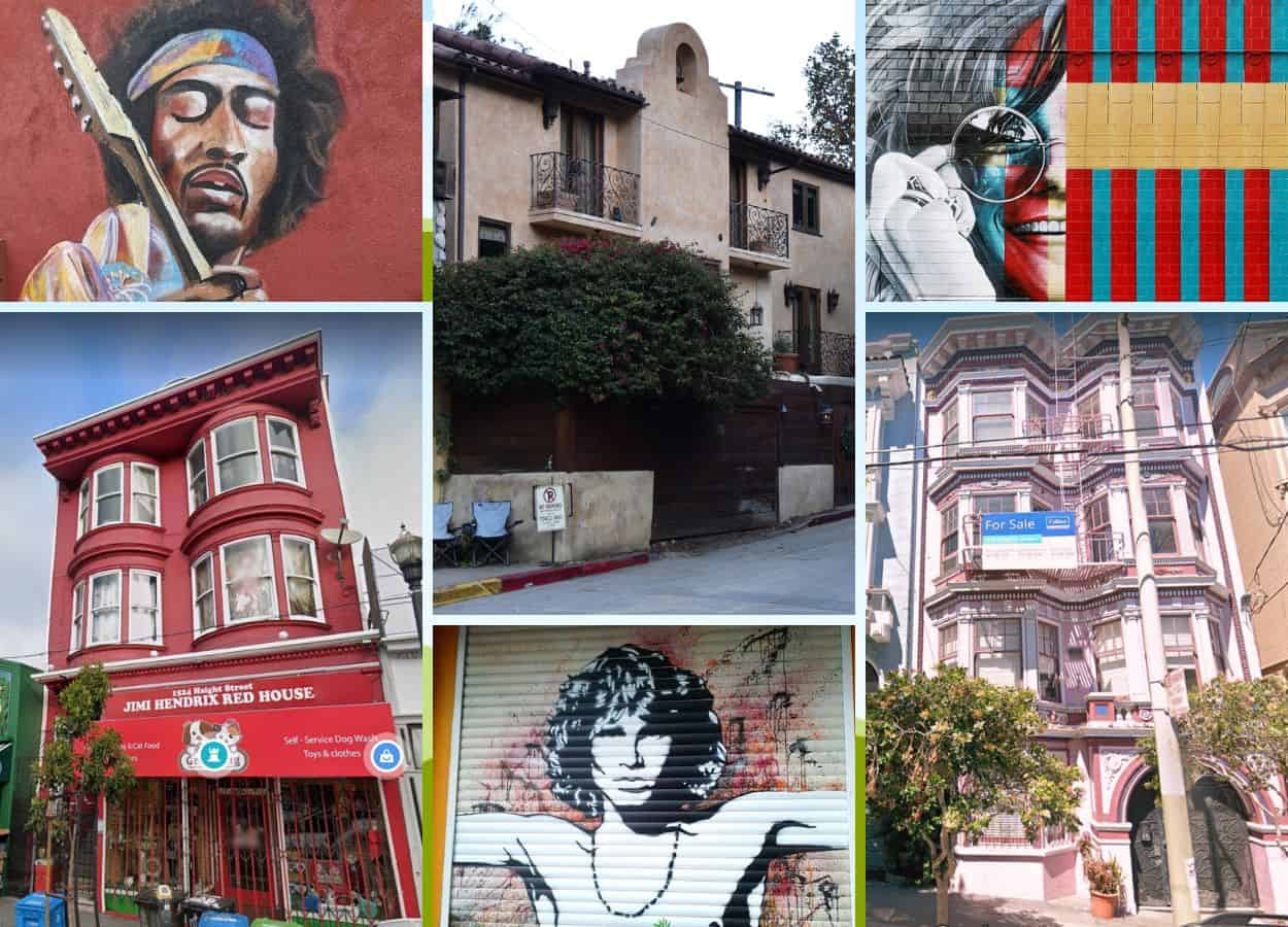 Iconic rock star houses from the 1960s, including jimi hendix's red house, jim morrison's house in laurel canyon, and janis joplin's pink house