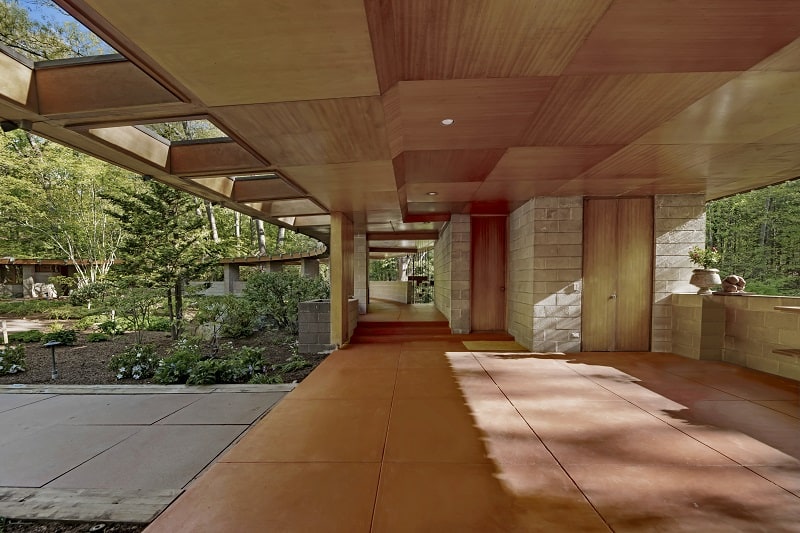 covered walkway clad in wood