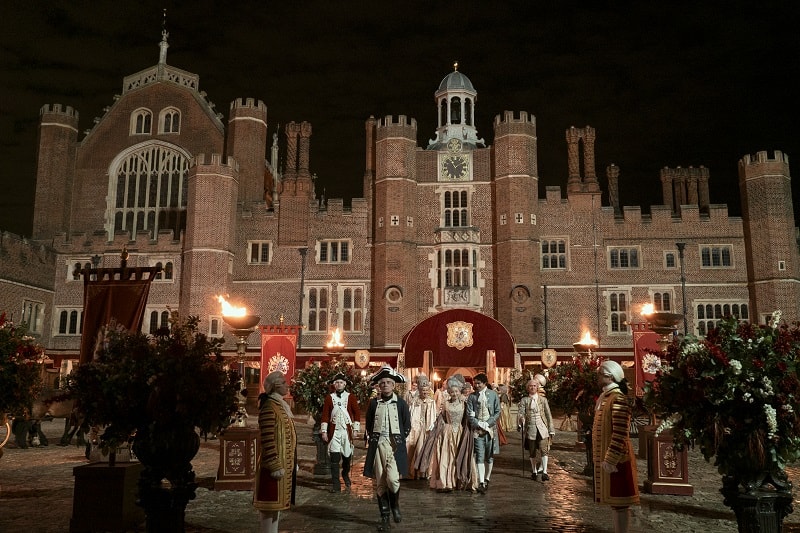 Hampton Court Palace in Queen Charlotte: A Bridgerton Story.