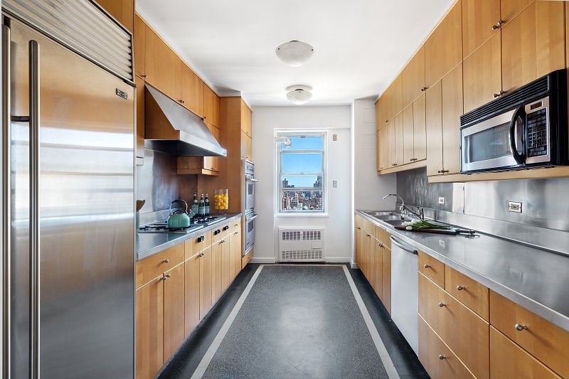 gallery kitchen with city views