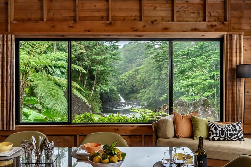 The Falls at Reed's Island, with the waterfall visible from the window