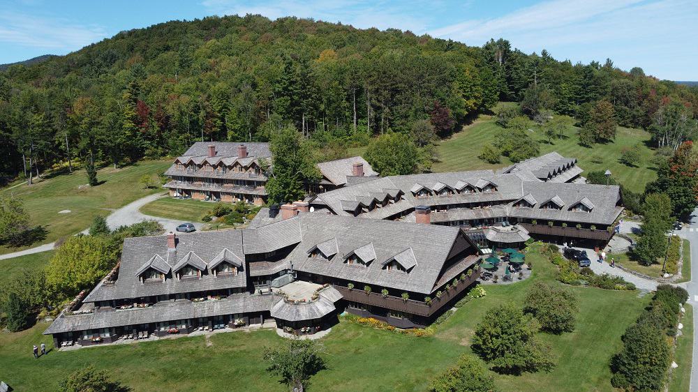 Aerial view of the massive 96-room von Trapp Family Lodge. 