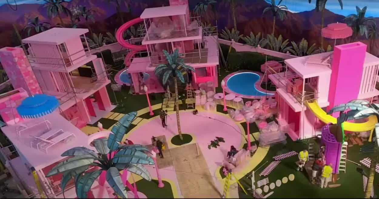 The Barbieland movie set for Greta Gerwig's Barbie movie. 