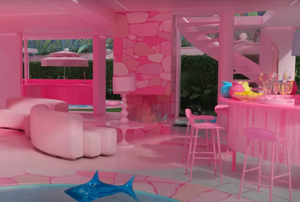 Inside Barbie's Dreamhouse in Greta Gerwig's Barbie movie. 